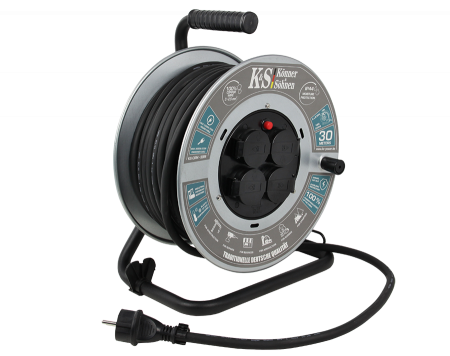 Accesorii generatoare - Prelungitor cu tambur KS CRM-30M Konner & Sohnen, 3600 W, 30 metri, stecher 1 x 16А / 230V, prize 4 x 16А / 230V, cablu 3*2.5 mm din cupru, tambur din metal
