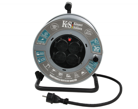 Prelungitor cu tambur KS CRM-30M Konner & Sohnen, 3600 W, 30 metri, stecher 1 x 16А / 230V, prize 4 x 16А / 230V, cablu 3*2.5 mm din cupru, tambur din metal [1]