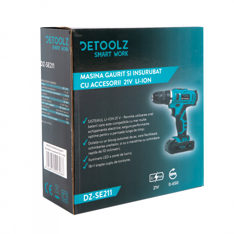 Masina de gaurit insurubat cu accesorii 21V Li-Ion Detoolz DZ-SE211 [14]