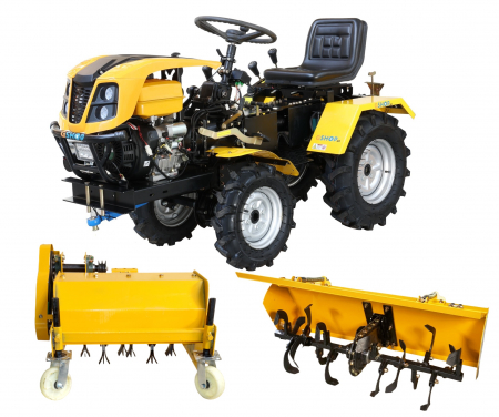 Mini tractor ProGARDEN Campo T18, 18CP, benzina, ridicare hidraulica fata si spate, transmisie sincronizata, capota cu 4 faruri, freza tractata si tocator vegetatie [0]