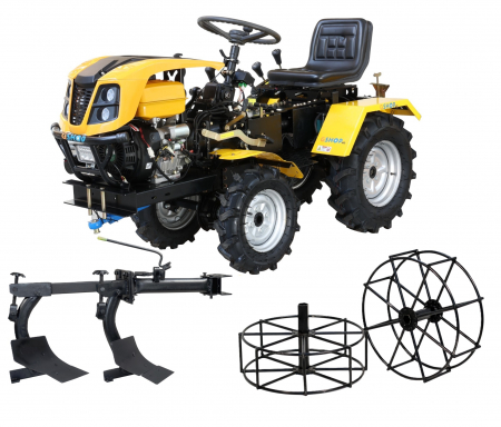 Mini tractor ProGARDEN Campo T18, 18CP, benzina, ridicare hidraulica fata si spate, transmisie sincronizata, capota cu 4 faruri, roti metalice spate si plug cu 2 brazdare [0]
