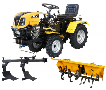Mini tractor ProGARDEN Campo T18, 18CP, benzina, ridicare hidraulica fata si spate, transmisie sincronizata, capota cu 4 faruri, freza tractata si plug cu 2 brazdare [0]
