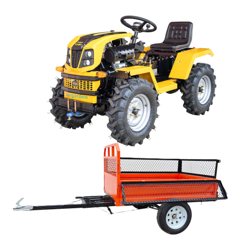 Minitractor articulat 4x4 ProGARDEN Campo T18D V27, motor diesel 18 CP, hidraulică față-spate, 2 diferențiale, roți 6.00-12 cu remorca 750 kg cu lampi de semnalizare [0]