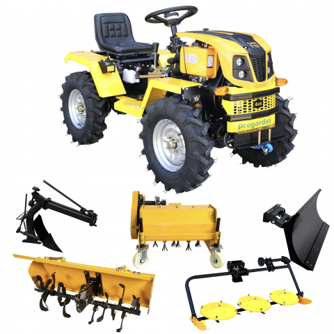 Minitractor ProGARDEN Campo T12 V25.1 4x4, 12CP, diesel, hidraulica fata-spate, roti 6.00-12 cu freza tractata, plug reversibil, tocator vegetatie, cositoare cu discuri si lama zapada/pietris [0]
