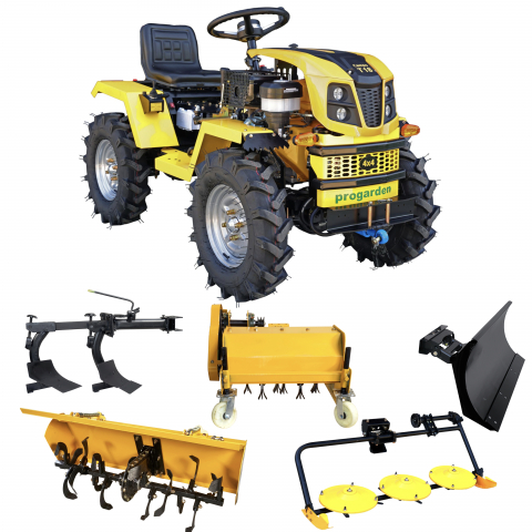 Minitractor ProGARDEN Campo T18 V25.1 4x4, 18CP, benzina, hidraulica fata-spate, roti 6.00-12 cu freza tractata, plug, tocator vegetatie, cositoare cu discuri si lama zapada/pietris [0]