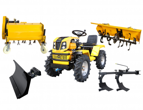 Minitractor ProGARDEN Campo T12 G2.1 4x4, 12CP, diesel, hidraulica fata-spate, roti 6.00-12 cu freza tractata, plug reversibil, tocator vegetatie si lama zapada/pietris [0]