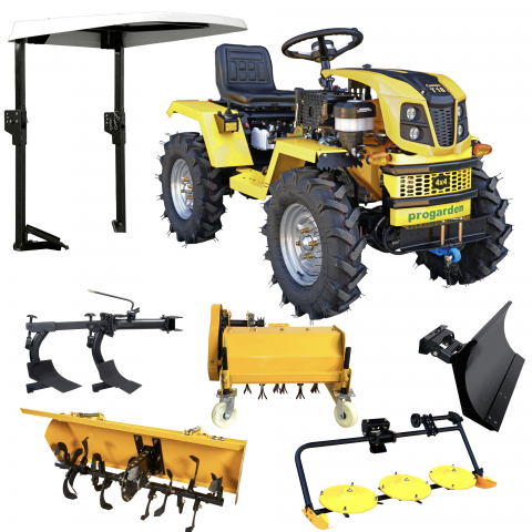 Minitractor ProGARDEN Campo T18 V25.1 4x4, 18CP, benzina, hidraulica fata-spate, roti 6.00-12 cu acoperis + freza tractata, plug, tocator vegetatie, cositoare cu discuri si lama zapada/pietris [0]