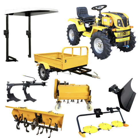 Minitractor ProGARDEN Campo T12 V25.1 4x4, 12CP, diesel, hidraulica fata-spate, roti 6.00-12 cu acoperis + remorca 600 kg, freza tractata, plug, tocator vegetatie, cositoare cu discuri si lama zapada [0]