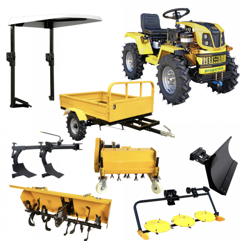 Minitractor ProGARDEN Campo T18 V25.1 4x4, 18CP, benzina, hidraulica fata-spate, roti 6.00-12 cu acoperis + remorca 600 kg, freza tractata, plug, tocator vegetatie, cositoare cu discuri si lama zapada [0]