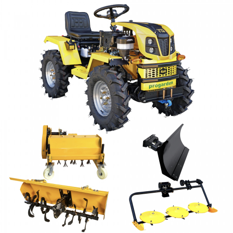 Minitractor ProGARDEN Campo T18 V25.1 4x4, 18CP, benzina, hidraulica fata-spate, roti 6.00-12 cu freza tractata, tocator vegetatie, cositoare cu discuri si lama zapada/pietris [0]