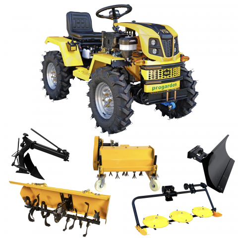 Minitractor ProGARDEN Campo T18 V25.1 4x4, 18CP, benzina, hidraulica fata-spate, roti 6.00-12 cu freza tractata, plug reversibil, tocator vegetatie, cositoare cu discuri si lama zapada/pietris [0]
