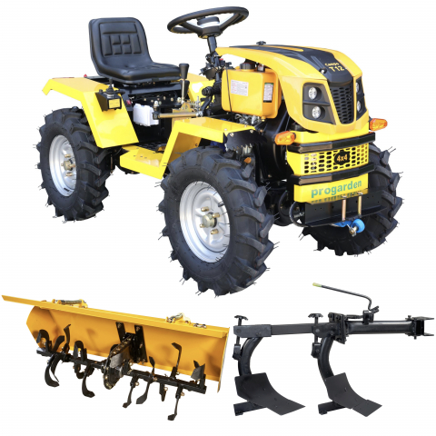 Minitractor ProGARDEN Campo T12 V25.1 4x4, 12CP, diesel, hidraulica fata-spate, roti 6.00-12 cu freza tractata si plug cu doua brazdare [0]