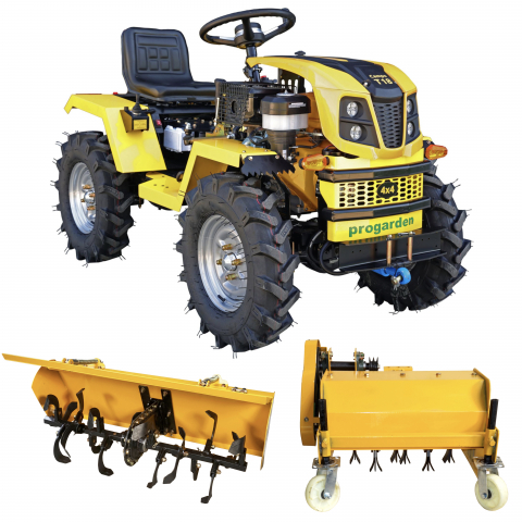 Minitractor ProGARDEN Campo T18 V25.1 4x4, 18CP, benzina, hidraulica fata-spate, roti 6.00-12 cu freza tractata si tocator vegetatie [0]