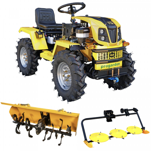 Minitractor ProGARDEN Campo T18 V25.1 4x4, 18CP, benzina, hidraulica fata-spate, roti 6.00-12 cu freza tractata si cositoare rotativa cu discuri [0]
