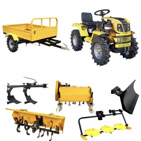 Minitractor ProGARDEN Campo T18 V25.1 4x4, 18CP, benzina, hidraulica fata-spate, roti 6.00-12 cu remorca 600 kg + freza tractata, plug, tocator vegetatie, cositoare cu discuri si lama zapada/pietris [0]