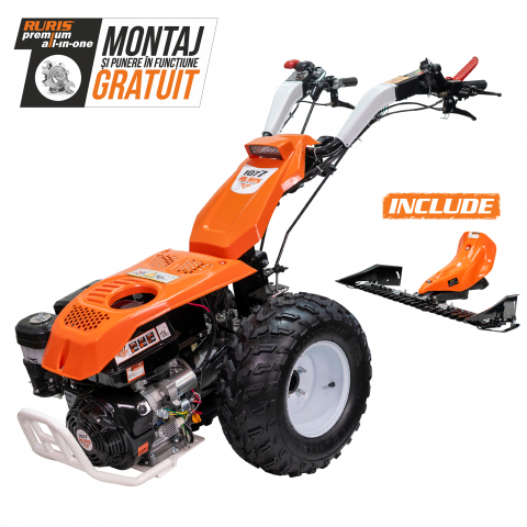 Utilaje agricole - Motocultivator RURIS 1077C 16CP, benzina, pornire electrica, 3+2 viteze, diferential + lama de cosit RURIS CX77 1110 mm