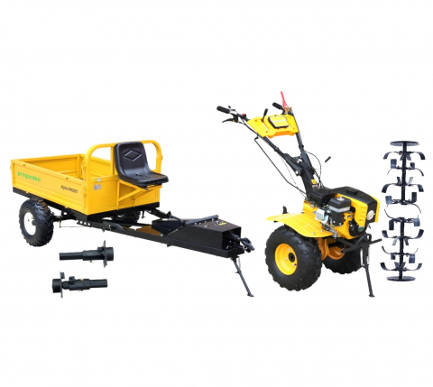 Motocultor 4x4 ProGARDEN Campo 873  Alpine  7CP, roti ATV, 2 prize putere cu remorca Progarden Alpine RM500T-ATV  + manicoti 3 in 1 S [0]
