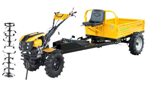 Motocultor cu tractiune 4x4 Progarden Campo 1873 Alpine, 18CP, benzina, pornire electrica, remorca ProGARDEN Campo RMT500T, cu tractiune, roti profil agricol 6.00-12 [0]