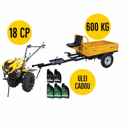 Motocultor ProGARDEN Campo 1803, 18CP, 2+1, roti 6.00-12, benzina, euro5 + remorca ProGARDEN Campo RM600C 600kg, cadou ulei motor si transmisie [0]