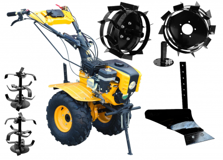 Motocultor ProGARDEN Campo 853 4563000001  7CP, 2+1 trepte, 2+1 freze, benzina, roti ATV, freze pentru sapat + plug simplu pentru arat + roti metalice cu manicoti [0]