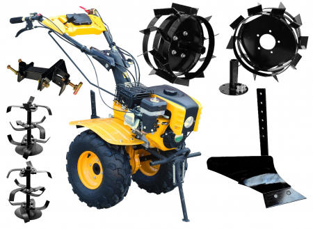 Motocultor ProGARDEN Campo 853 4563000001  7CP, 2+1 trepte, 2+1 freze, benzina, roti ATV, freze pentru sapat + plug simplu pentru arat + roti metalice cu manicoti + adaptor reglabil [0]