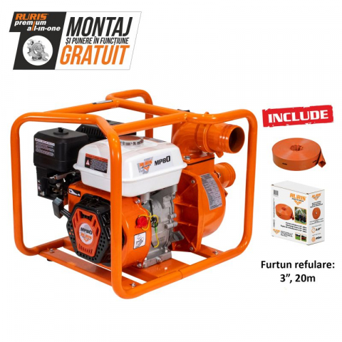 Motopompe - Motopompa RURIS MP 80 + furtun refulare 3`` 20m 7 CP