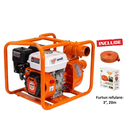 Pompe de apa - Motopompa RURIS MP80, 7 CP, benzina, debit 48 m3/h, furtun refulare 3" 20 m