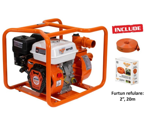 Motopompe - Motopompa RURIS MP50, 7 CP, 25 m³/h, furtun refulare 2" 20 m inclus, pentru irigatii si transfer apa