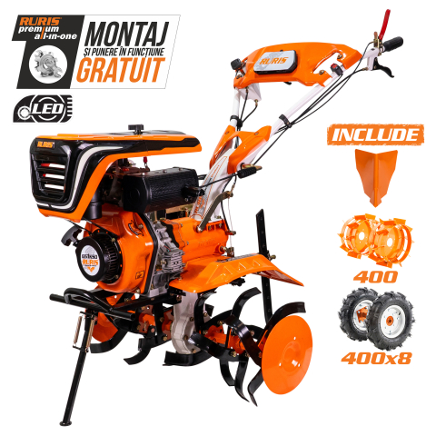 Motosape si motocultoare - Motosapa RURIS 651KSD Diesel 6 CP cu rarita, roti metalice 400 si roti 4.00-8