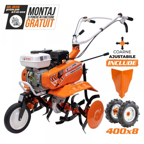 Utilaje agricole - Motosapa Ruris DAC 7000K, 7 CP, 2+1 trepte, latime lucru 56-83 cm + roti cauciuc 4.00-8 + rarita