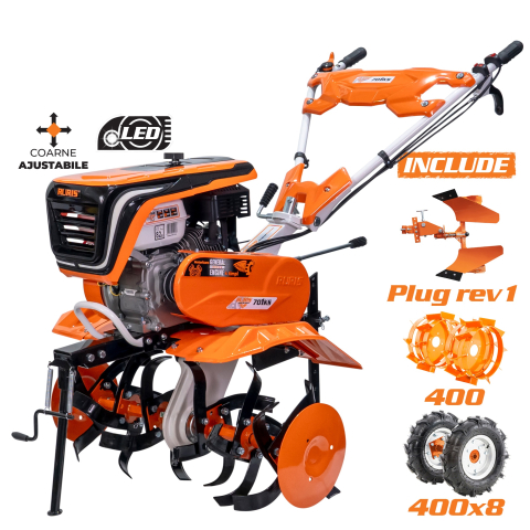 Utilaje agricole - Motosapa RURIS 701KS ACC 7 CP cu plug REV1, roti metalice 400 si roti 4.00-8