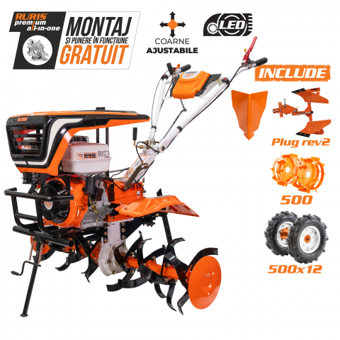 Motosape si motocultoare - Motosapatoare RURIS 915ACC + roti cauciuc 5.00-12 + rarita+plug reversibil rev2 + roti metalice 500 15 CP