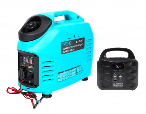 Pachet Generator digital Detoolz DZ-C260 invertor,  benzina 1.1 kW + statie portabila de incarcare Konner & Sohnen KS 100PS pentru camping, rulote si autorulote [0]