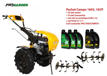 Pachet motocultor Campo 1603, benzina, 16CP, 2+1 trepte, ulei motor si transmisie incluse [0]