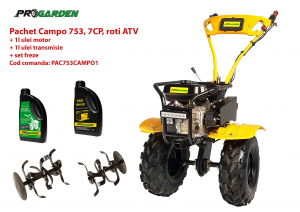 Pachet motocultor Campo 753, benzina, 7CP, 2+1 trepte, roti ATV, ulei motor si transmisie incluse [0]
