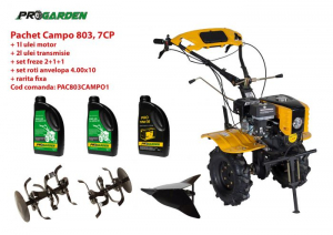 Motosape si motocultoare - Pachet motocultor Campo 803, benzina, 7CP, 2+1 trepte, 2+1+1 freze, plug bilonat, ulei motor si transmisie incluse