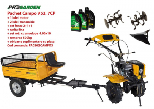 Motosape si motocultoare - Pachet motocultor Campo 803, benzina, 7CP, 2+1 trepte, 2+1+1 freze, plug bilonat, remorca 500kg, ulei motor si transmisie incluse