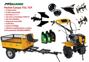 Motosape si motocultoare - Pachet motocultor Campo 803, benzina, 7CP, 2+1 trepte, 2+1+1 freze, plug bilonat, remorca 500kg, accesorii, ulei motor si transmisie incluse