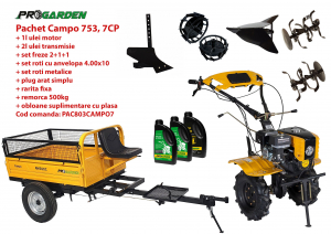 Motosape si motocultoare - Pachet motocultor Campo 803, benzina, 7CP, 2+1 trepte, 2+1+1 freze, plug bilonat, remorca 500kg, accesorii, ulei motor si transmisie incluse