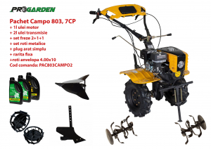 Motosape si motocultoare - Pachet motocultor Campo 803, benzina, 7CP, 2+1 trepte, 2+1+1 freze, plug bilonat, accesorii, ulei motor si transmisie incluse