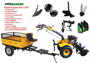 Motosape si motocultoare - Pachet motocultor Campo 854, benzina, 7.5CP, 2+1 trepte, roti atv, manicot rulment, remorca 500kg, accesorii, ulei motor si transmisie incluse
