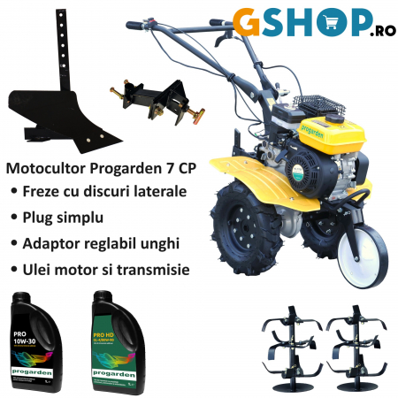 Pachet motocultor ProGARDEN Campo 703 cu freze pentru sapat, plug, adaptor reglabil universal, ulei motor si ulei transmisie [0]