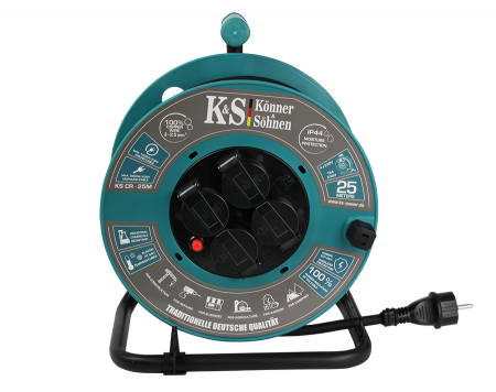 Accesorii generatoare - Prelungitor cu tambur KS CR-25M Konner & Sohnen, 3600 W, 25 metri, stecher 1 x 16А / 230V, prize 4 x 16А / 230V, cablu 3*2.5 mm din cupru, tambur din plastic