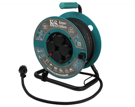 Prelungitor cu tambur KS CR-25M Konner & Sohnen, 3600 W, 25 metri, stecher 1 x 16А / 230V, prize 4 x 16А / 230V, cablu 3*2.5 mm din cupru, tambur din plastic [6]