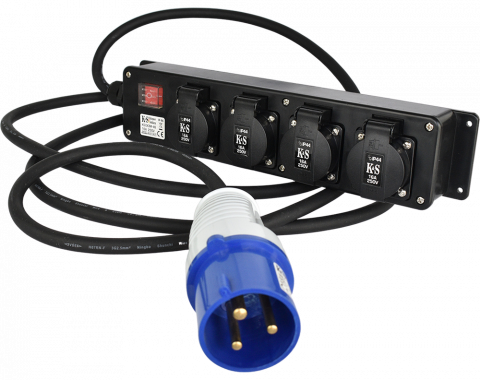 Prelungitor-adaptor KS EX3M-4S Konner & Sohnen, 5000 W, 3 metri, stecher 1 x 32А / 230V, prize 4 x 16А / 230V, cablu 3*2.5 mm din cupru [1]