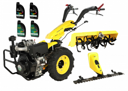 ProGARDEN Campo U12E motocultor multifunctional 12CP, diesel, pornire electrica, 3+2 viteze, reductor cu freza tractata 90 cm si lama cosire cu masa dubla 120 cm + CADOU ulei motor si transmisie - Cop [0]