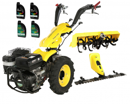 ProGARDEN Campo U16 motocultor multifunctional 14CP, benzina, EU V, pornire la sfoara, 3+2 viteze, reductor cu freza tractata 90 cm si bara cosire cu masa dubla 120 cm + ulei motor si transmisie [0]