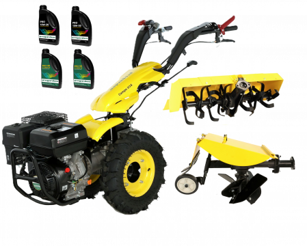 ProGARDEN Campo U16 motocultor multifunctional 14CP, benzina, EU V, pornire sfoara, 3+2 viteze, reductor cu freza tractata 90 cm si plug rotativ + ulei motor si transmisie CADOU [0]
