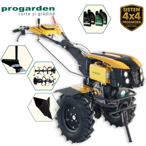 Utilaje agricole - ProGARDEN Pachet Campo 1273 Alpine V2, Motocultor 12CP + Plug simplu+ Plug bilonat/rarita + 4 L Ulei
