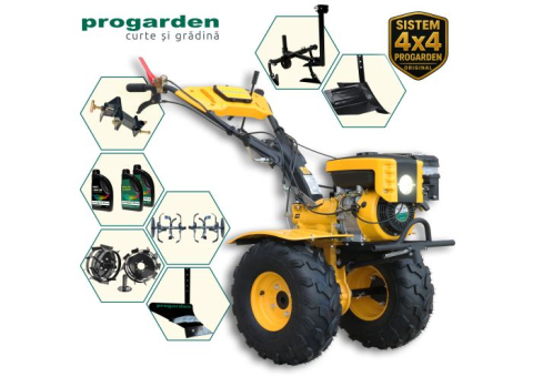 Motosape si motocultoare - ProGARDEN Pachet Campo 873 Alpine motocultor 7CP + Prasitoare PRS20-45 + Plug simplu + Plug bilonat/rarita + Adaptor + 2 Roti metalice 350x6 + 3L Ulei